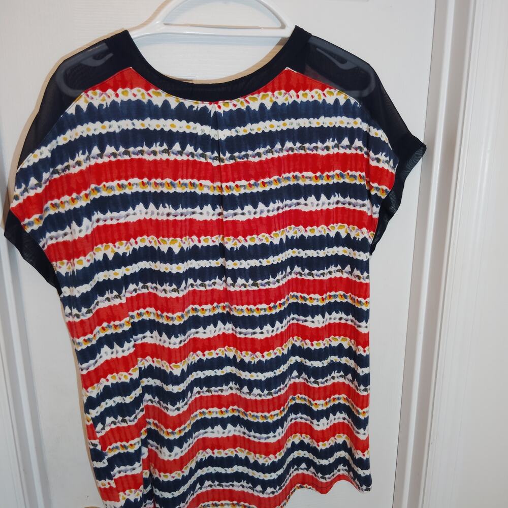 Blair Red Navy Yellow Stripe Top Women’s Large Lightweight Exc. Estate Shirt - Picture 2 of 4